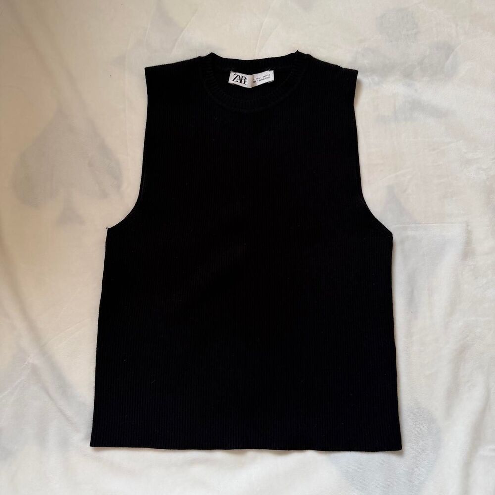Zara black ribbed knit tank top sweater minimalist preppy office work